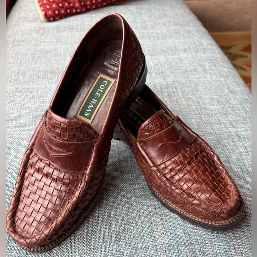 Cole Haan VINTAGE Woven Leather Classic Penny Loafers Slip-on Style Size 7.5 - Picture 3 of 11